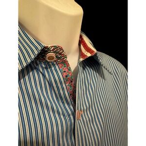 Robert Graham X Mens Shirt Blue Striped Flip Cuff‎ Easter Spring Tailored Fit M